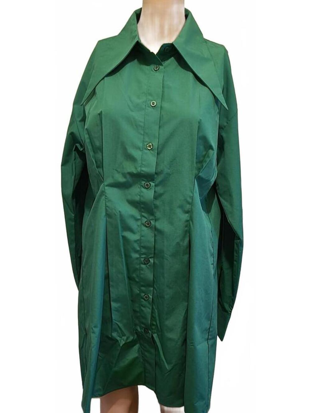 Women's OUKODS Green Button-Up Sexy Short Shirt Dress Size M
